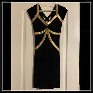 Bebe black and gold bodycon dress size small